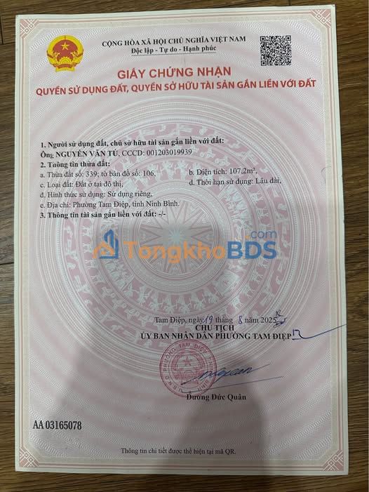 Đất ở Phường Nam Bình 107m2 hơn 1,x tỷ - Sổ đỏ chính chủ