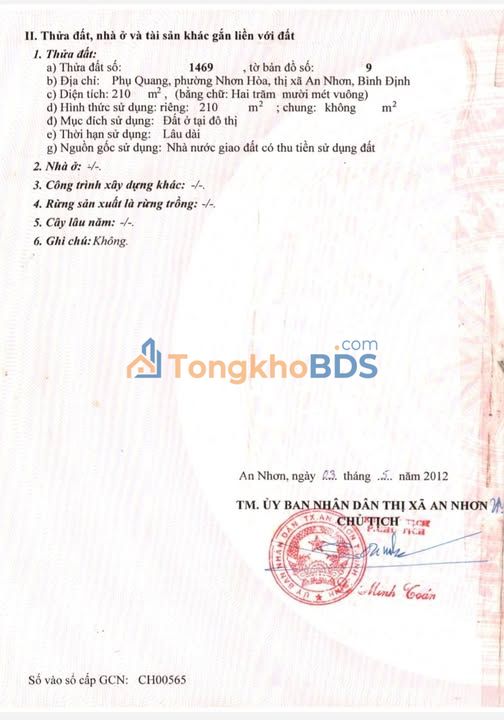 Đất Nền Phường Nhơn Hoà, An Nhơn - 210m², Full Thổ Cư, Giá 1.1 Tỷ