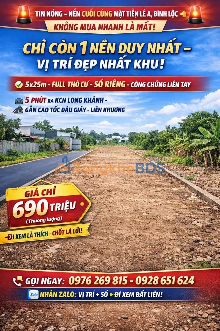 Đất nền Biên Hòa Lê A 125m² 690 triệu - Sổ đỏ chính chủ