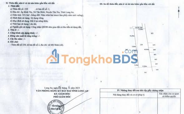Đất nền Thủ Thừa Long An 525m² 2.6 tỷ - Chính chủ