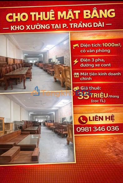 Kho 1000m² MT Bùi Trọng Nghĩa - Trảng Dài, Biên Hòa - Giá 35 Triệu