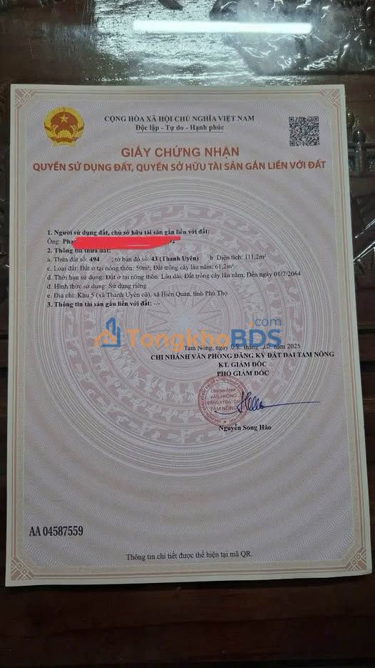 Bán Đất Nền 111m² Tam Nông, Phú Thọ - Sẵn Sàng Đầu Tư