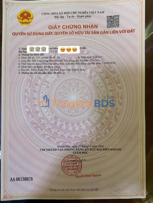 Đất nền Diên Xuân Diên Khánh 239m² 300 triệu - Sổ đỏ chính chủ