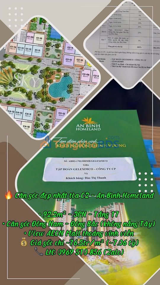 Căn hộ góc 92m² An Bình Homeland - View AEON Mall, 3PN, 7.06 tỷ