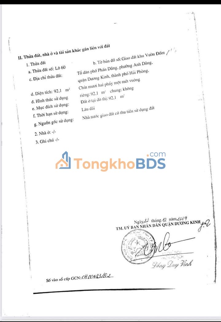 Đất vườn Anh Dũng 92m² 2.35 tỷ - Sổ đỏ chính chủ