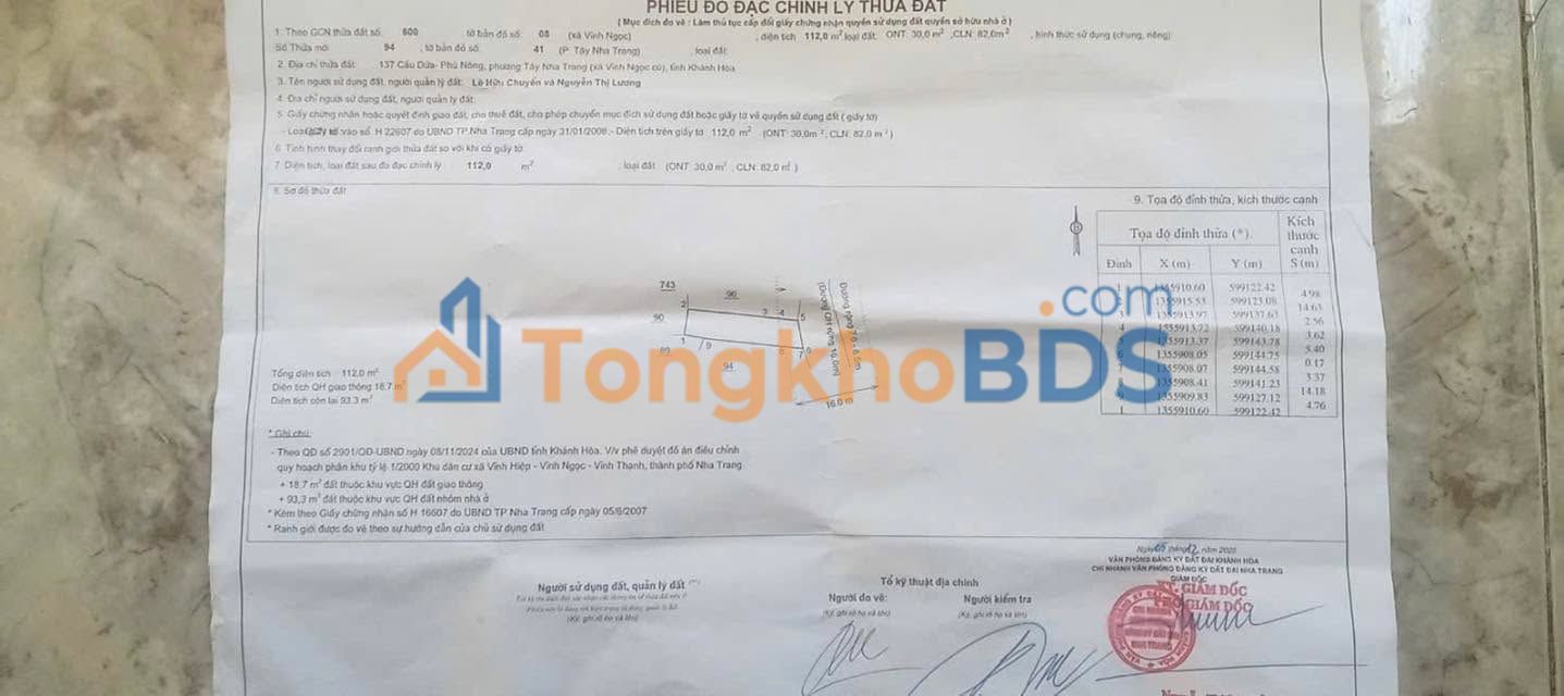 Bán đất thổ cư 122m² mặt tiền Cầu Dứa Phú Nông, Nha Trang - Sổ đỏ sẵn sàng