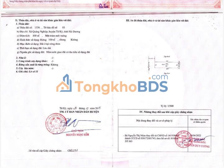 Đất nền Quảng Nghiệp, Tứ Kỳ - 100m² hướng Nam, đối diện trường mầm non