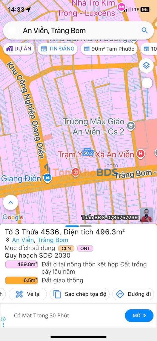 Đất nền An Viễn Trảng Bom 500m² 3.3 tỷ - Sổ đỏ chính chủ