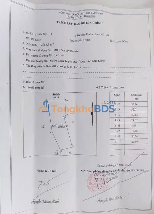 Bán Đất Vườn Đà Loan Đức Trọng 3000m² - Sổ Trích Lục Sẵn Sàng