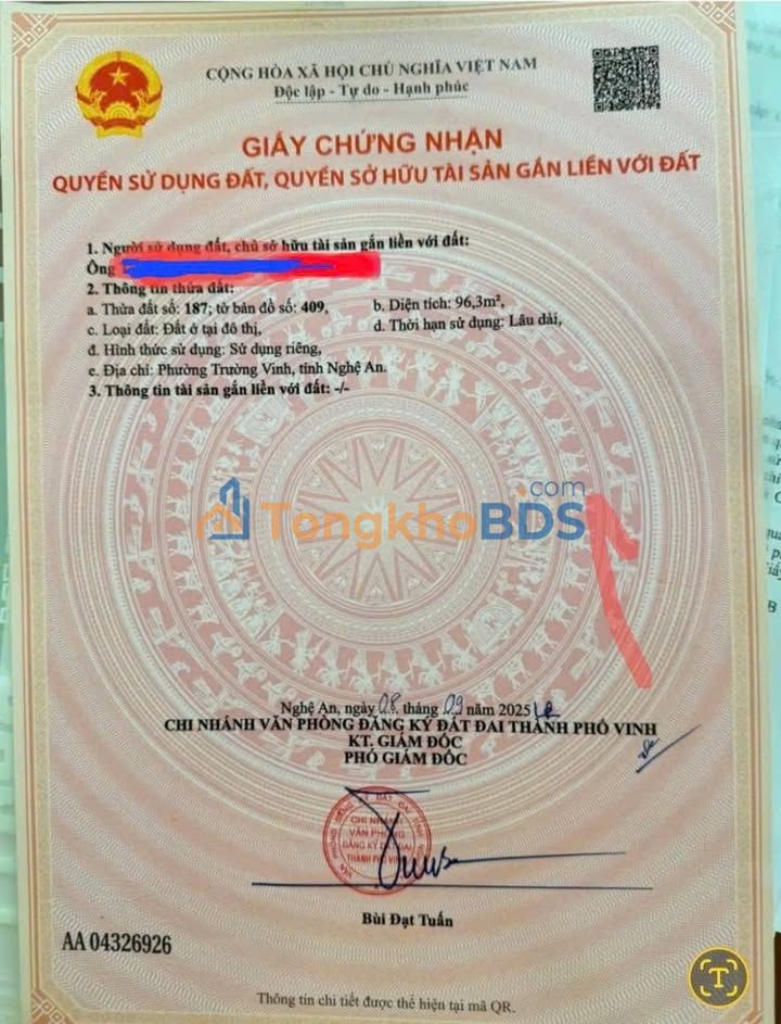 Đất nền Vinh Tân 96m² 3,15 tỷ - Đầu tư dài hạn