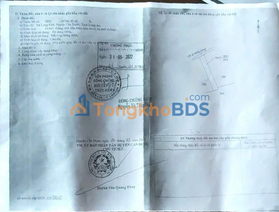 Đất Nền Long An 243m² Full Thổ Cư - Giá 800 Triệu, Sổ Hồng Sẵn!