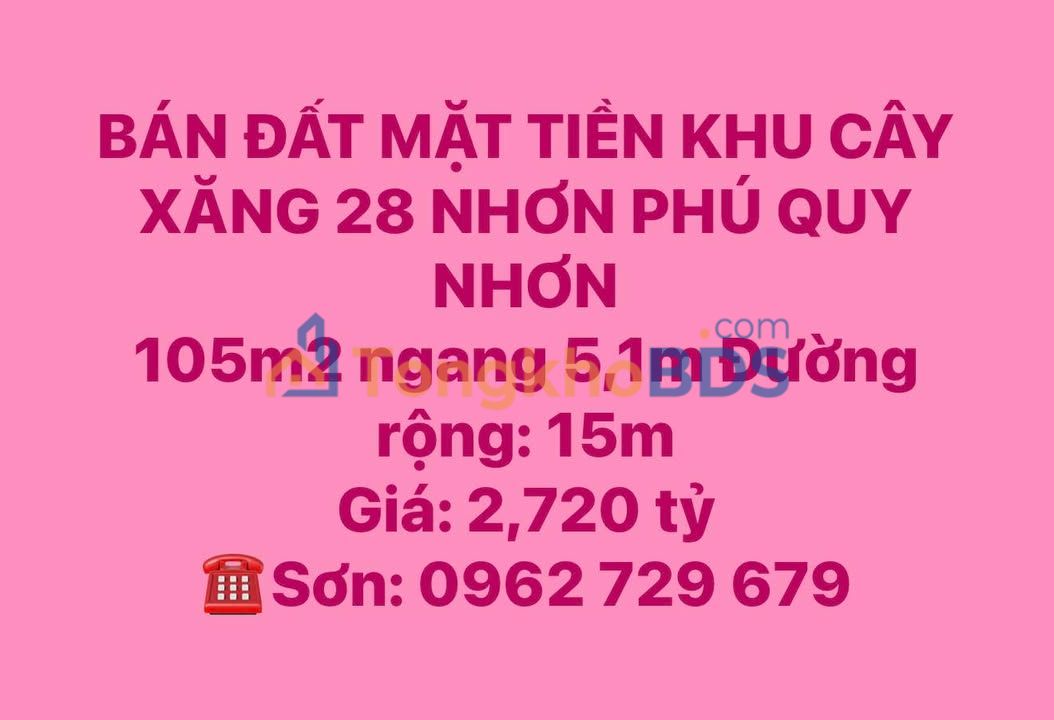 Bán đất mặt tiền 105m² Phường Nhơn Phú, Quy Nhơn - Giá 2.72 Tỷ