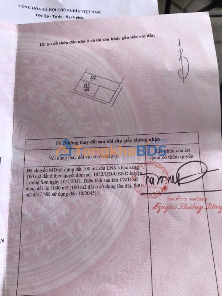 Đất nền Cư Yên Lương Sơn 1000m² giá đầu tư - Sổ đỏ chính chủ