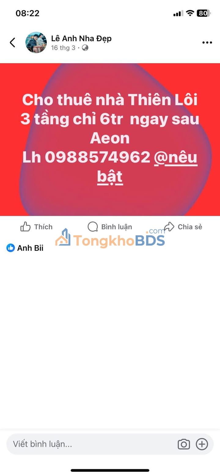 Cho thuê nhà 3 tầng đường Thiên Lôi, Hải Phòng - 6 Triệu/tháng