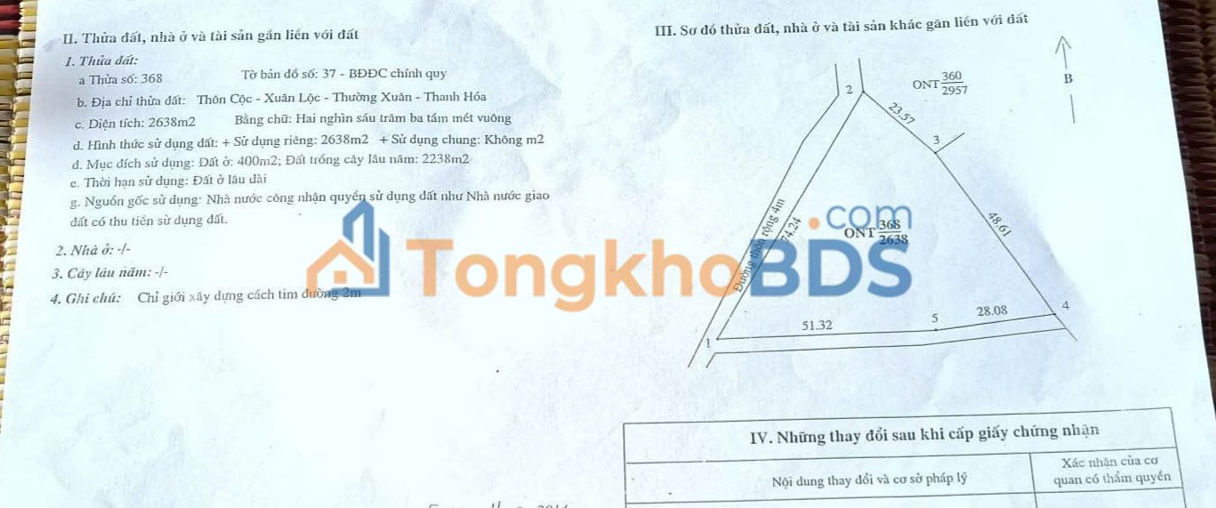 Đất Thường Xuân 2600m² - Sổ Đỏ Lâu Dài, Giá Chỉ 290 Triệu