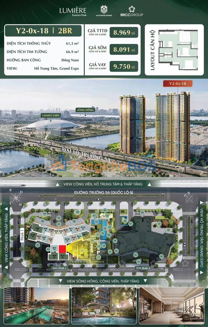 Căn hộ LUMIÈRE Essence Peak 61m² - View Công Viên, Giá 8.09 Tỷ