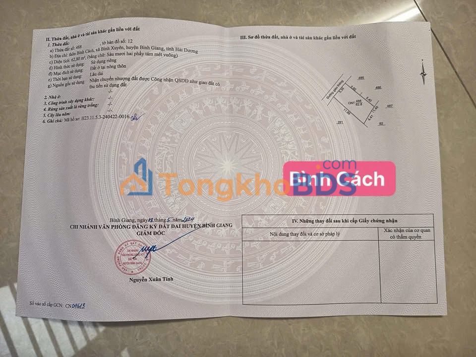 Đất Bình Giang 63m² 790 triệu - Sổ đỏ chính chủ