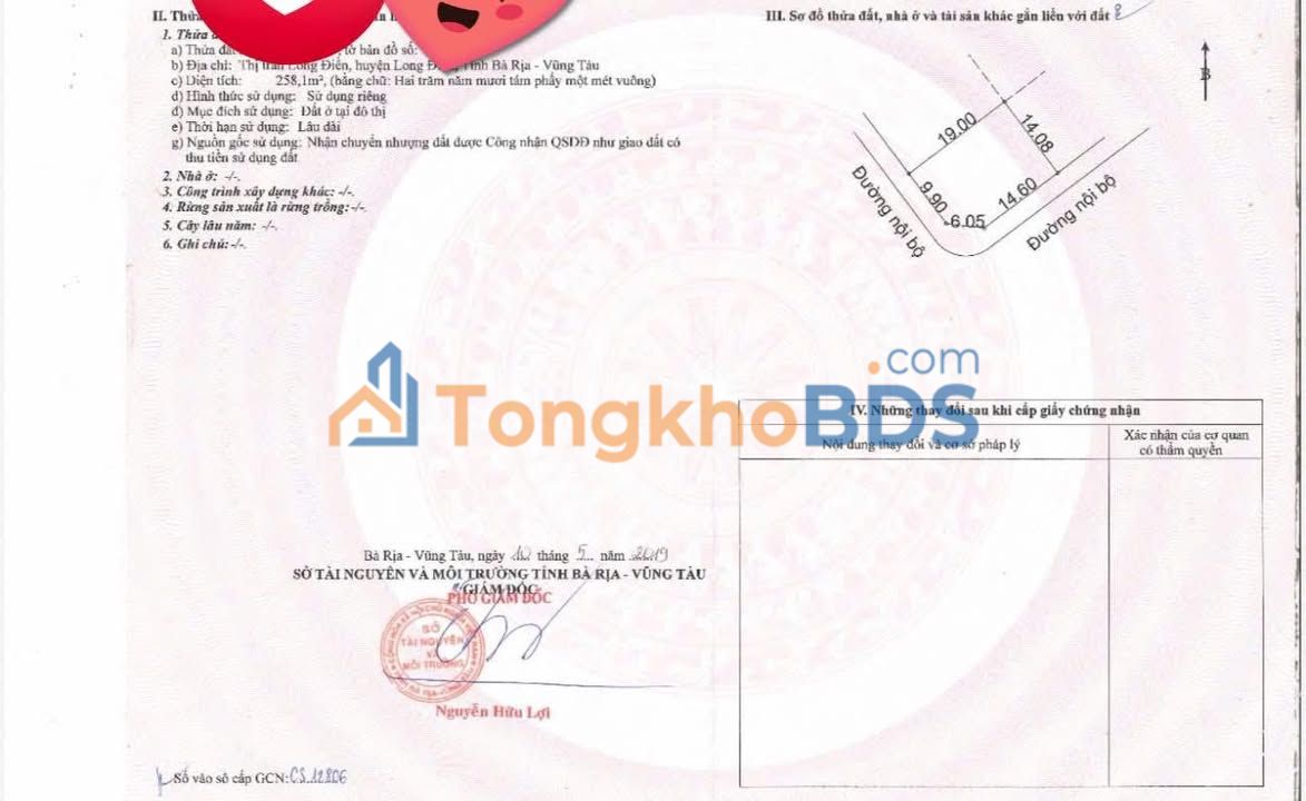 Đất Long Điền 266m² 4 tỷ - Đất thổ cư 100%