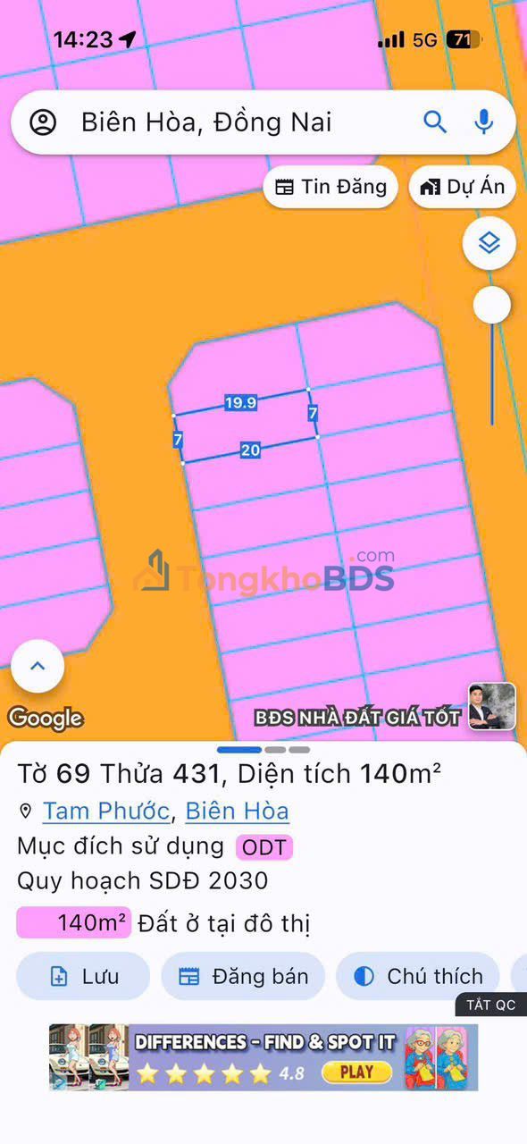 Đất thổ cư 140m² Khu Dân Cư Tín Nghĩa - Sổ hồng riêng, giá 2.4 tỷ