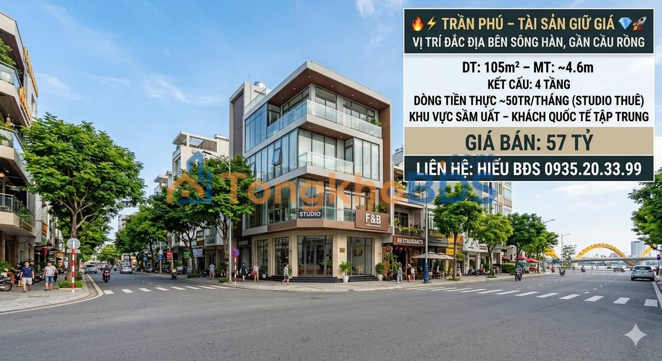 Nhà Mặt Tiền Kinh Doanh Trần Phú, Đà Nẵng - 105m², 50 Triệu/Tháng