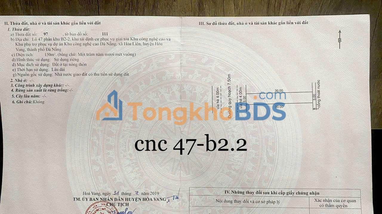 Đất Nền Khu TĐC Công Nghệ Cao Đà Nẵng 150m² - Hướng Tây, Giá 2 Tỷ