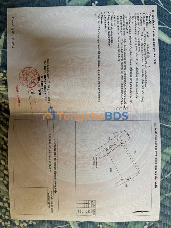 Bán Đất Vườn Diên Phú, Khánh Hòa - 398m² Sổ Hồng Riêng, Giá 2.4 Tỷ