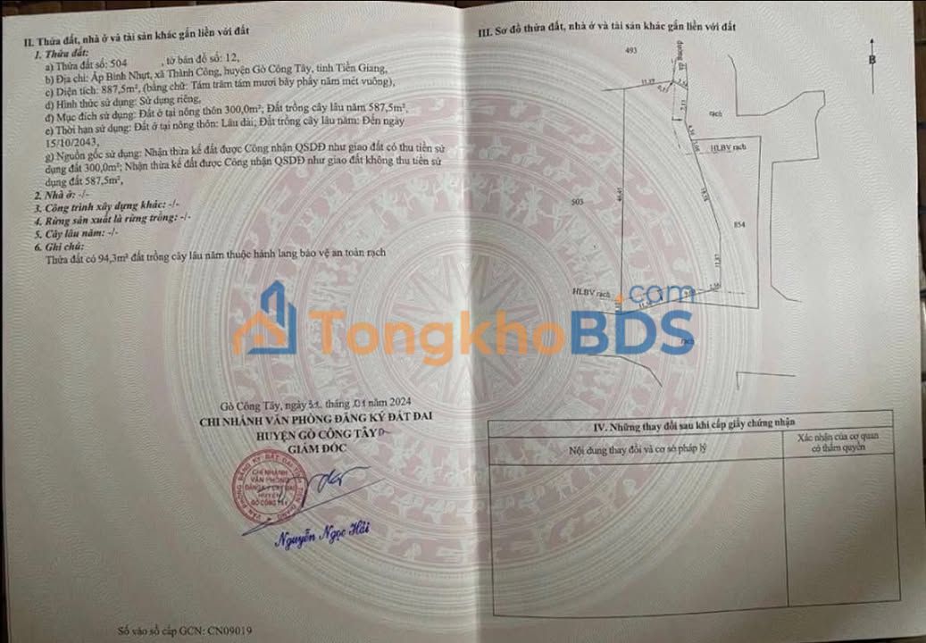 Đất nền Thành Công Gò Công Tây 887.5m²/887.5tr - Đầu tư dài hạn