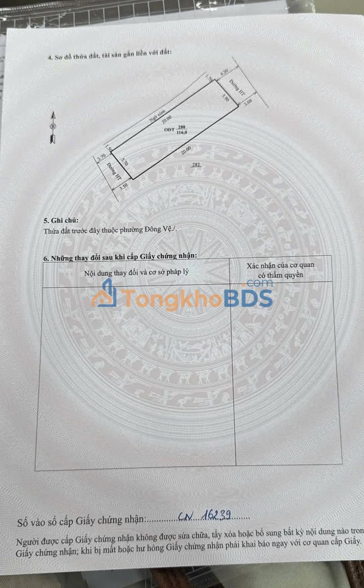 Đất thổ cư 116m² 2 mặt tiền trung tâm TP Thanh Hóa - Sẵn sàng kinh doanh