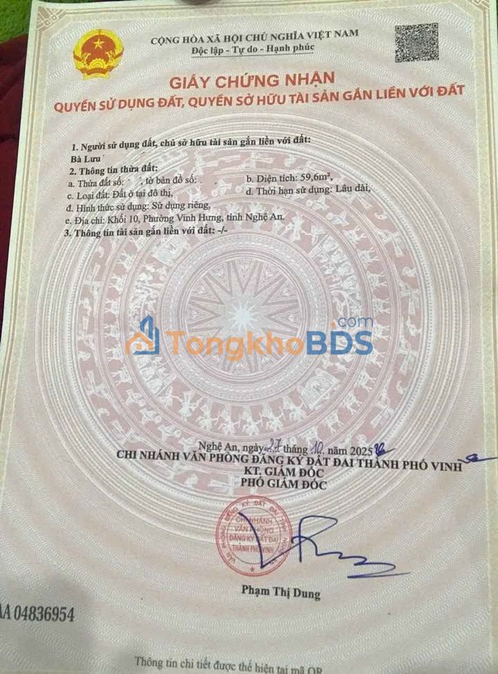 Bán Đất Khối 10 Vinh 59.6m² Giá 2.1 Tỷ - Sổ Đỏ Sẵn Sàng