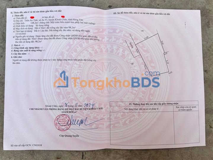 Đất nền An Vĩ Khoái Châu 148m² - Giá F0 chỉ nhỉnh 1 tỷ - Ô tô vào đất