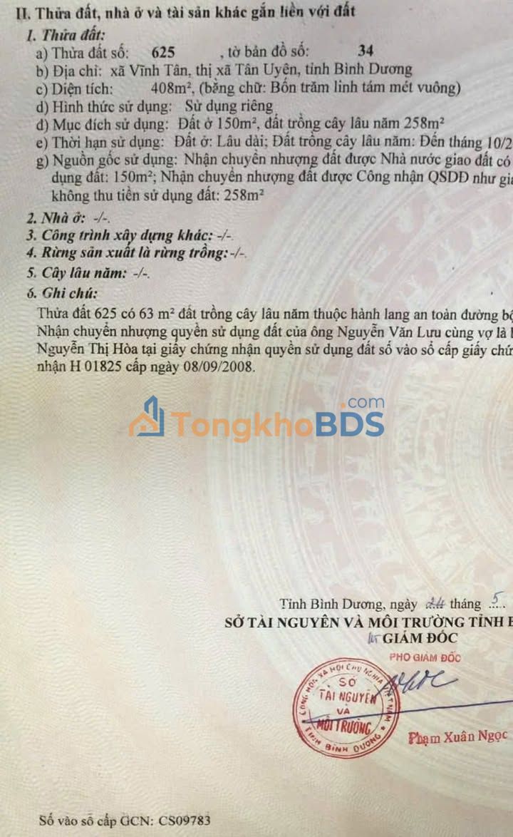 Đất Vĩnh Tân Tân Uyên 408m² - Hạ Giá Sập Sàn, Cơ Hội Đầu Tư Vàng