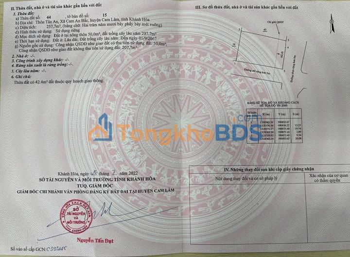 Bán Đất Thổ Cư Cam Lâm 266m² - Hai Mặt Tiền, Đường Ô Tô