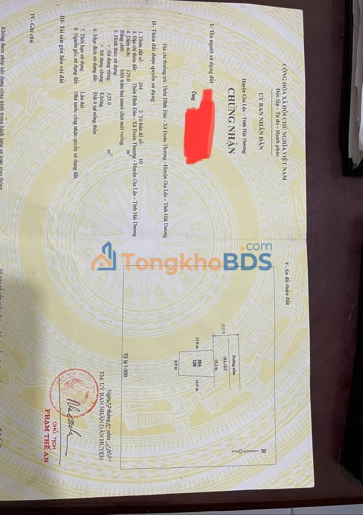 Bán Đất Vàng Gia Lộc 129m² - Mặt Tiền 10.2m - Giá Hơn 20 Triệu/m²