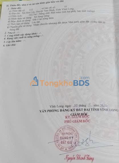 Đất thổ cư 102m² Hòa Hiệp, Vĩnh Long - Sổ đỏ sẵn, giá 350 triệu