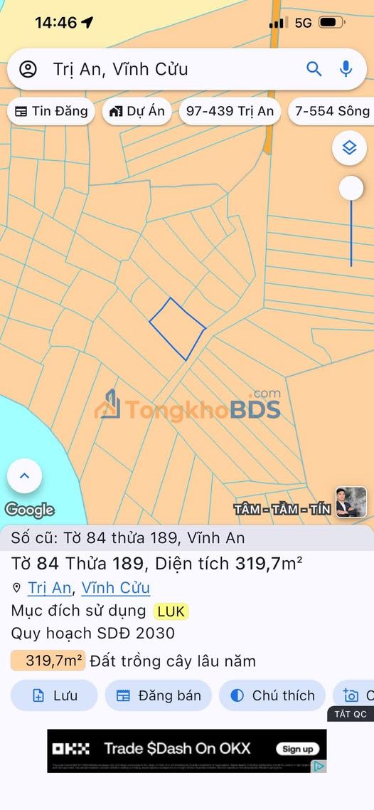 Đất sổ riêng Xã Trị An, Vĩnh Cửu - 400m² giá 390 triệu