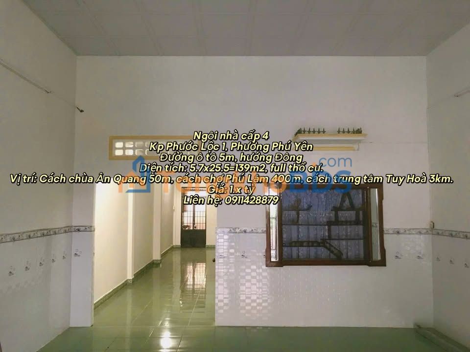 Bán nhà cấp 4 Phước Lộc 1, Tuy Hoà 139m² full thổ cư, hướng Đông