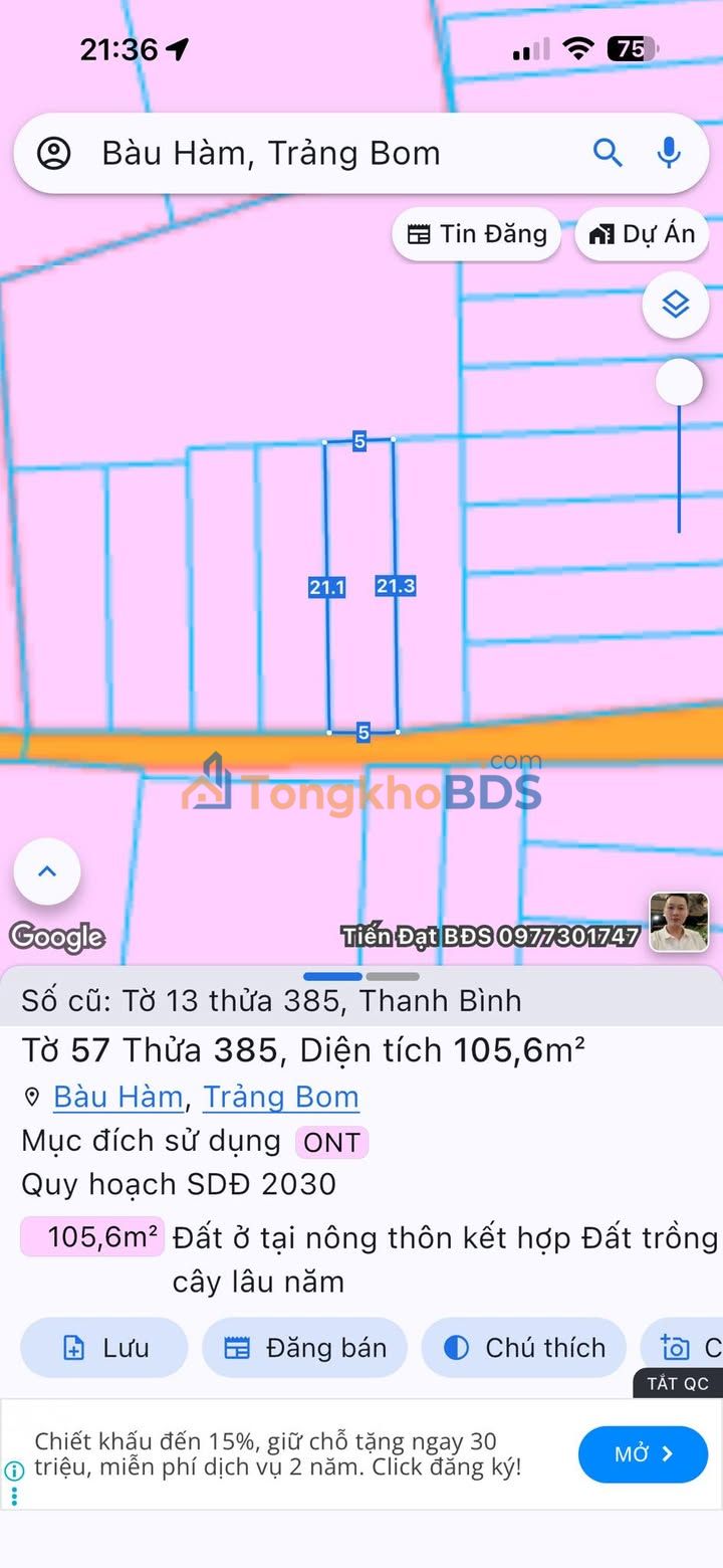 Đất Sổ Riêng Thổ Cư 105m² Xã Bàu Hàm, Trảng Bom - Giá Tốt