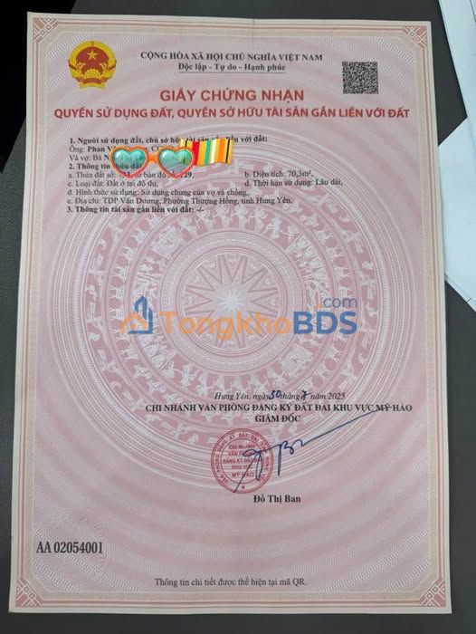 Bán đất góc 70.3m² full thổ cư Mỹ Hào, Hưng Yên - Giá 1.6 tỷ