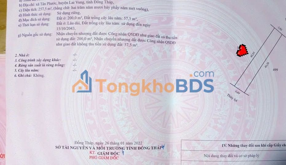 Bán đất thổ 232m² tại Lấp Vò, Đồng Tháp - Sổ đỏ sẵn, giá 290 triệu