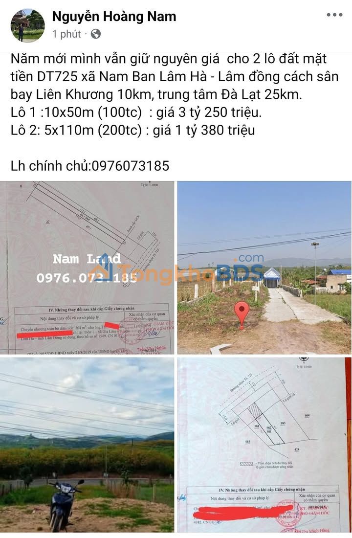 Đất Nền Mặt Tiền DT725 Lâm Hà 564m² - Sổ Hồng Sẵn Sàng