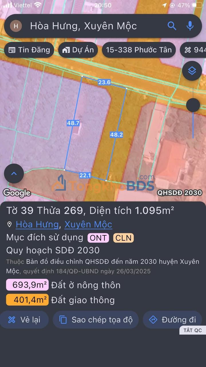 Đất Vàng 1104m² Xuyên Mộc - Sổ Đỏ 300m² Thổ Cư, Giá Tốt