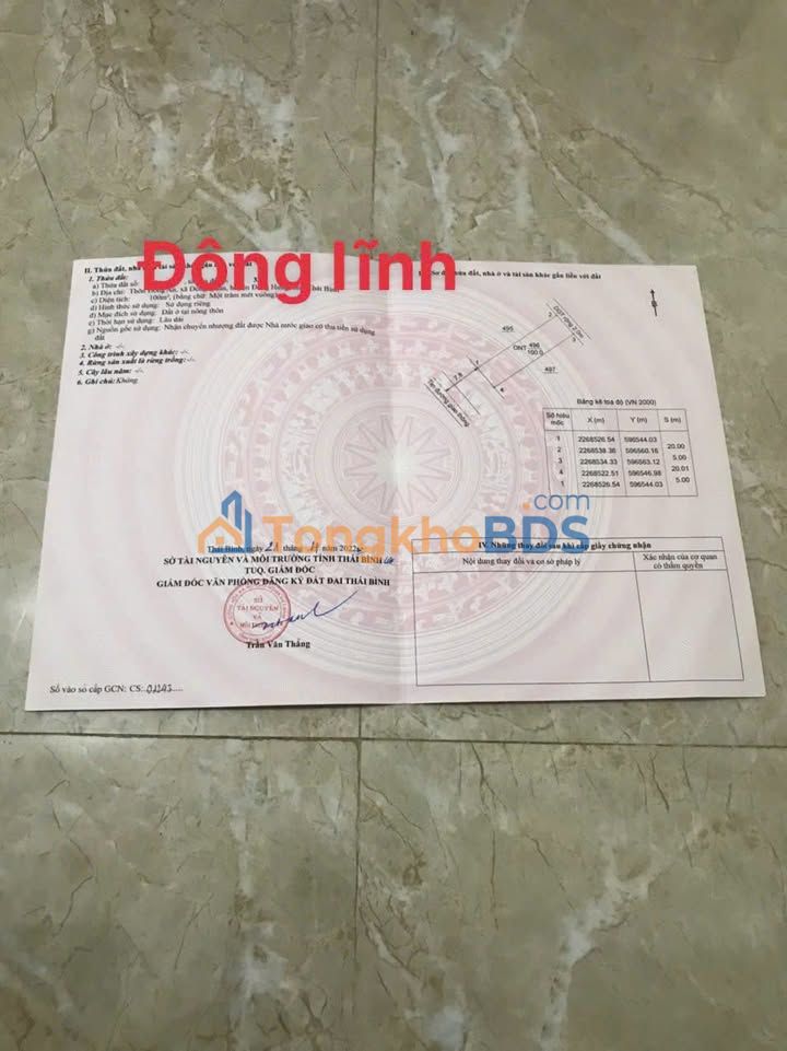 Đất nền mặt đường Đông Lĩnh, Thái Bình - 100m², 1.2 tỷ - Sẵn sàng an cư