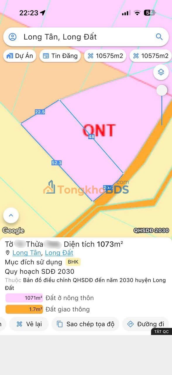 Đất Vườn 1073m² Huyện Long Đất - Đầu Tư Sinh Lời