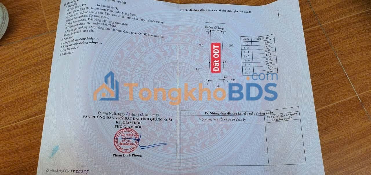 Đất nền Sơn Tịnh 168m² full thổ cư - Giá tốt chỉ 3xx triệu