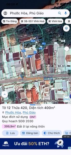 Đất Nền 400m² Phước Hoà, Phú Giáo - Sẵn Sổ, Giá 1.9 Tỷ