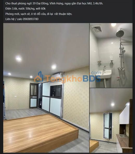 Cho thuê phòng trọ mặt phố Đại Đồng, Hoàng Mai - 3.4tr/tháng, gần ĐH Mở & Kinh Doanh Công Nghệ