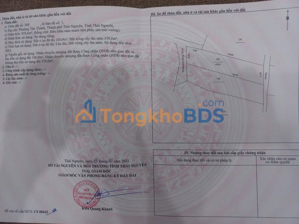 Bán đất 500m² mặt tiền 10m Tân Thành, TP Thái Nguyên - Cơ hội đầu tư sinh lời