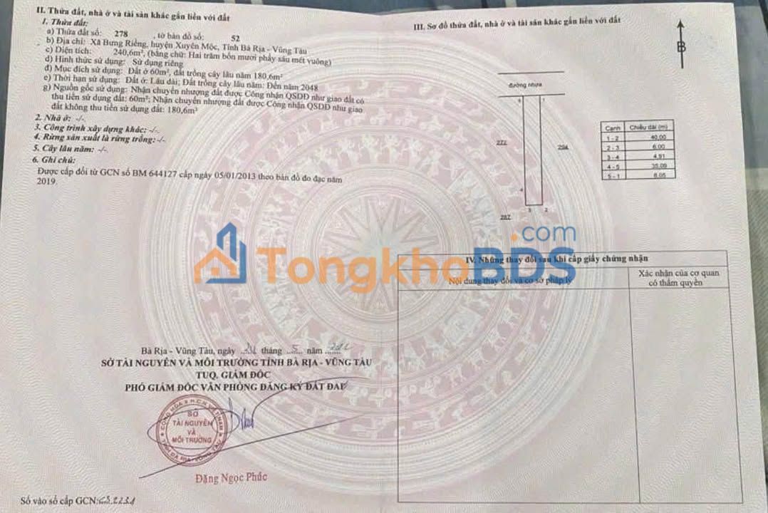 Đất Xuyên Mộc 240m² Sổ Đỏ, Gần Biển - Giá Đầu Tư 1.5 Tỷ