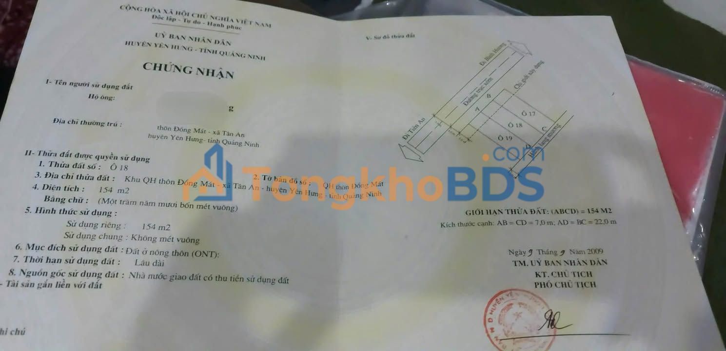 Đất nền Quảng Yên 154m² hướng Bắc - Sẵn sàng xây dựng