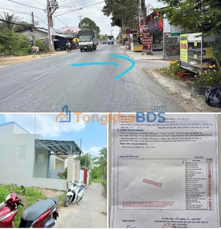 Bán Nền Mặt Tiền Hẻm Thông P.Phú Khương, Vĩnh Long - 80m², Sổ Đỏ